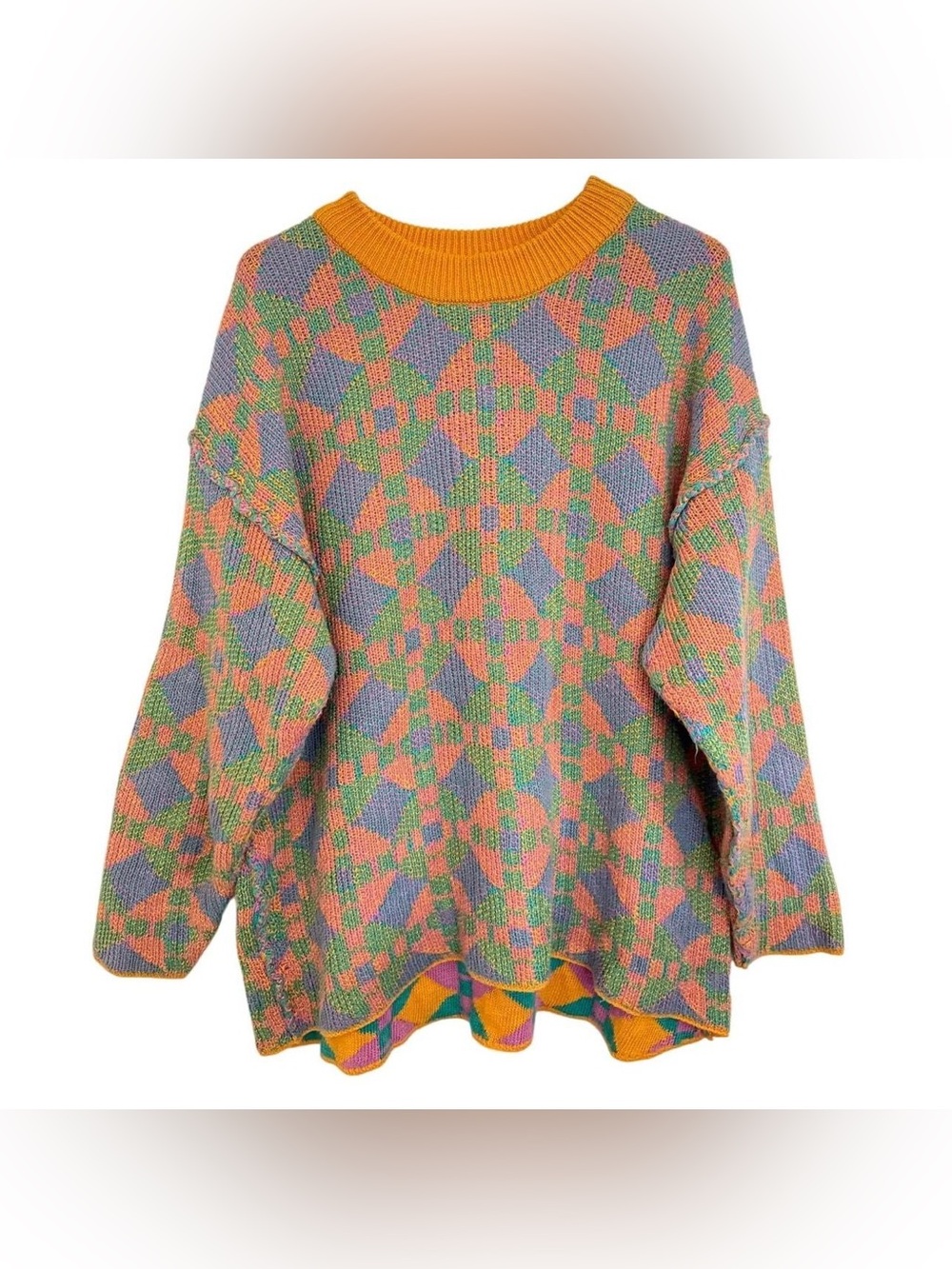 Free People Beach Color block Knitted Bohochic Colorful Sweater Coastal Cowgirl